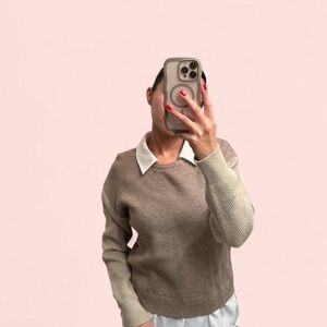 Sioni Beige and Cream Women's Sweater